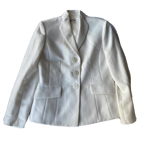 Evan Picone Jackets & Blazers - Vintage Evan-Picone Women’s Size 6 Ivory White Polyester Button Up Jacket Blazer